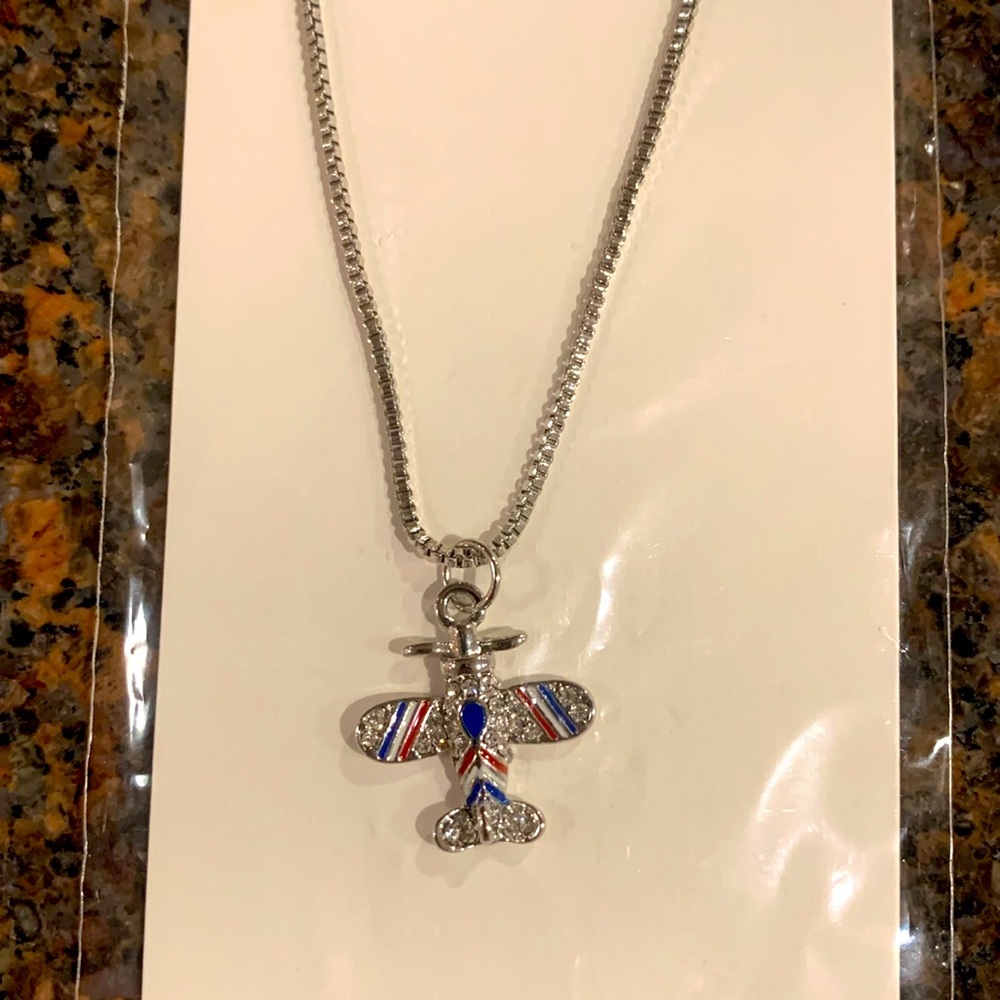 Silver Airplane Necklace